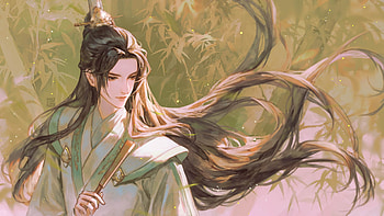 Fantasy man, wind, hand fan, frumusete, asian, fantasy, man, evantai, longcolor HD wallpaper