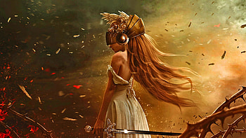 Barriers, women, sword, fantasy, fire HD wallpaper