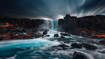 Rocks in waterfall, laptop , Full beauty, Captivating landscapes HD wallpaper