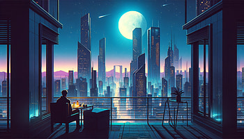 Moonlit City LoFi Ambience, lofi, cityscape, futuristic, night, skyline HD wallpaper