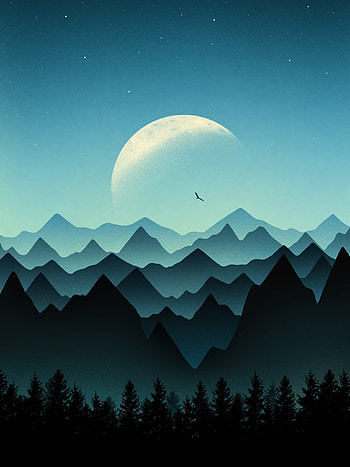 Trees, Art, Mountains, Moon, Vertex, Tops HD phone wallpaper