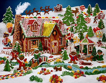 Gingerbread House Land, Candy, Trees, Reindeer, Fantasy, House, Santa, Gingerbread, Christmas, Snow, Snow Man HD wallpaper