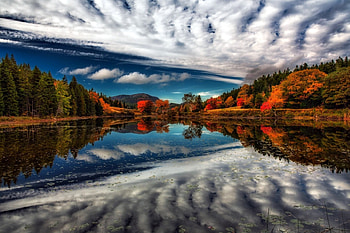 Cloud-reflection, Reflections, Autumn, River, Clouds HD wallpaper