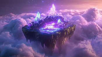 Purple Cloudscape: A Magical Floating Island, cloud, purple, floating island, crystal HD wallpaper