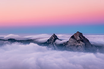 Twin Peaks Mountains In Clouds , mountains, clouds, nature HD wallpaper