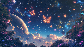 Butterfly scene, butterfly, fantasy, glow, planet HD wallpaper