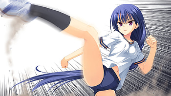 Out of my way, blue, sexy, muririn, game cg, gym, eyes, uniform, cute, girl, pink, bloomers, anime, nagamitsu maya, noble works, hair, long HD wallpaper