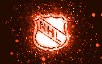 NHL orange logo, , orange neon lights, National Hockey League, orange abstract background, NHL logo, cars brands, NHL HD wallpaper
