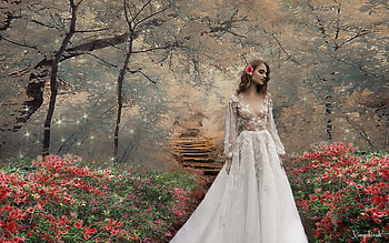 Beauty in the Garden, garden, art, woman, beauty HD wallpaper