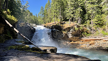Silver Falls - Mt Rainer National Park, river, washington, trees, sky, rocks, forest, usa HD wallpaper