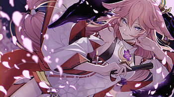 Pink Eyes Redhead Yae Miko Guuji Genshin Impact HD wallpaper
