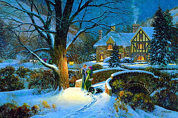 winter night, winter, art, lights, paintings, beauty HD wallpaper