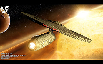 uss saladin, starship, planet, moon, asteroids, stars, sun HD wallpaper