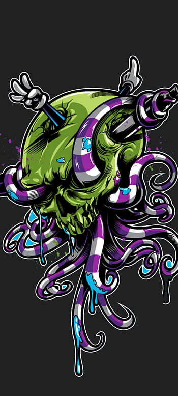 cartoon skull, bones, skater, sticker, purple HD phone wallpaper