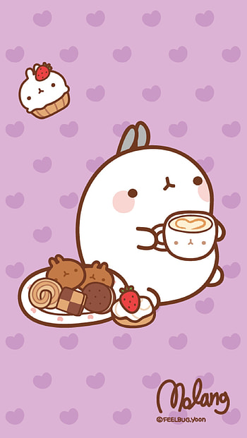 Molang Bunny with Kawaii Food HD phone wallpaper