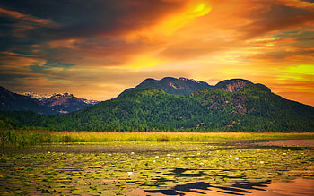 Pitt-Addington Marsh in British Columbia, Canada, colors, clouds, sky, mountains, sunset HD wallpaper