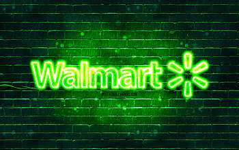 Walmart green logo, , green brickwall, Walmart logo, brands, Walmart neon logo, Walmart HD wallpaper