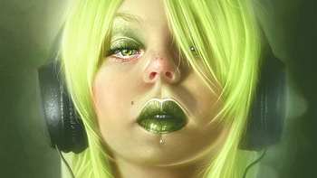 green lips, ear , lips, blond, green HD wallpaper
