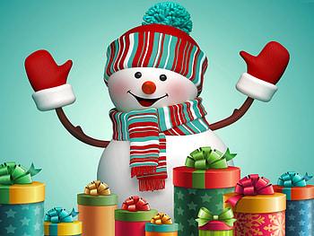 Funny snowman, sweet, winter, smile, cute, snowman, holiday, presents, christmas, funny, joy, new year HD wallpaper