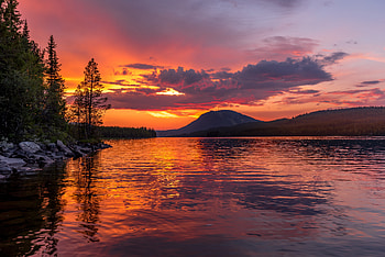 Sunset, lake, shine, body of water, nature HD wallpaper