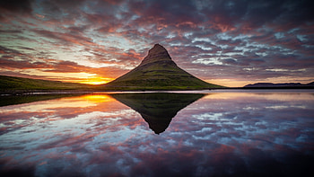 Kirkjufell Iceland, sky, nature, Kirkjufell, Iceland, lake, mountain HD wallpaper