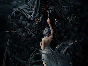 Darkness, fantasy, wlop, art, girl, dark HD wallpaper