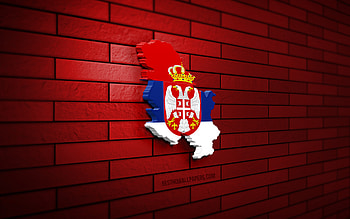 Serbia map, , red brickwall, European countries, Serbia map silhouette, Serbia flag, Europe, Serbian map, Serbian flag, Serbia, flag of Serbia, Serbian 3D map HD wallpaper