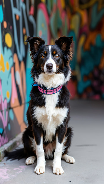 Border Collie Elegance – Vibrant with Urban Graffiti Background, border collie, dog, urban HD phone wallpaper
