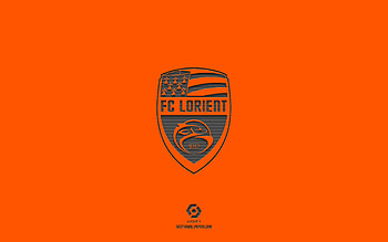 FC Lorient, orange background, French football team, FC Lorient emblem, Ligue 1, Lorient, France, football, FC Lorient logo HD wallpaper