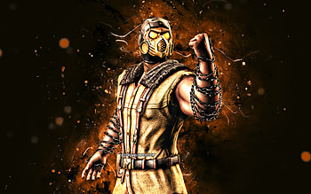 Kold War Scorpion, , brown neon lights, MK10, Mortal Kombat X, creative, Mortal Kombat, Kold War Scorpion Mortal Kombat, MKX HD wallpaper