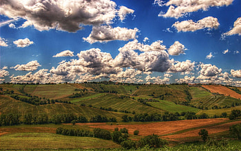 Nature, Fields, Mountains, Clouds, Shadows, Agriculture HD wallpaper