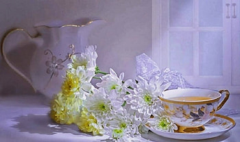 Tea Time, still life, teacup, tea, flowers, jag HD wallpaper