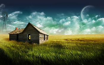 Landscape, Houses, Fields, Sky, Clouds HD wallpaper