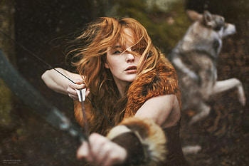 Archer, model, marketa novak, redhead, girl, wolf, lup, woman HD wallpaper