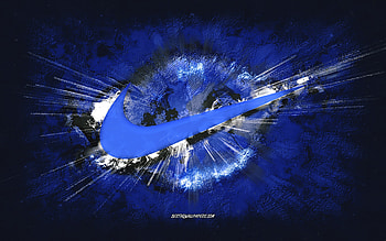 Nike logo, grunge art, blue stone background, Nike blue logo, Nike, creative art, Nike grunge logo HD wallpaper