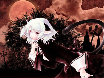Cat Girl, anime, moon, clouds, trees, cat, girl HD wallpaper