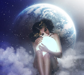 Nightlight, blue, night, frumusete, girl, fantasy, moon, luna, luminos, andreea cernestean HD wallpaper