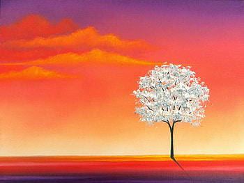 White tree, winter, rachel bingaman, frozen, painting, pictura, autumn, luminos, orange HD wallpaper