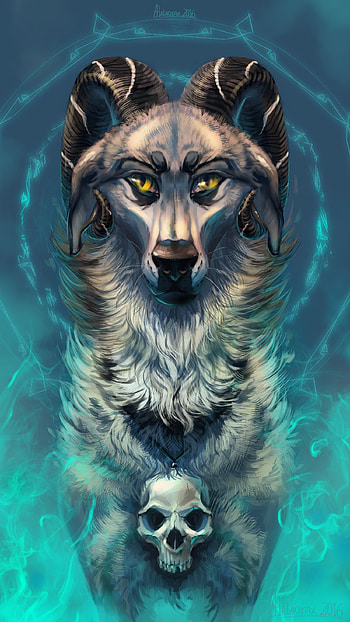 Art, Wolf, Fiction, That's Incredible, Skull, Horns HD phone wallpaper