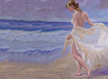 Beach Walk, paint, woman, walk, beach HD wallpaper