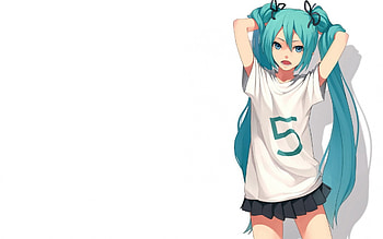 Anime, miku, twintails, vocacloid, shirt HD wallpaper