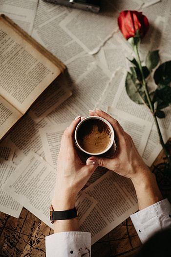 Food, Flower, Cup, Hands, Book, Pages, Page HD phone wallpaper