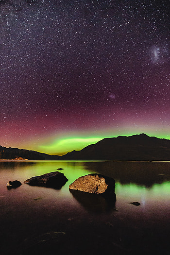 Northern Lights, coast, nature, mountains, night HD phone wallpaper