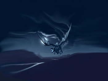 Soaring Blue Dragon, night, blue, full moon, hills, art, flying, dark, digital, fantasy, dragon HD wallpaper
