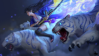 Year of the Tiger, fantasy, hou china, tigru, luminos, girl, blue, frumusete, running, chinese, zodiac HD wallpaper
