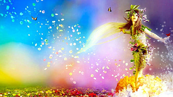 fantasy girl, girl, butterfly, color, flower HD wallpaper