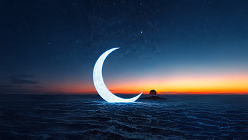 Moon Over Ocean, moon, ocean, sunset, artist, artwork, art, digital-art, ai HD wallpaper
