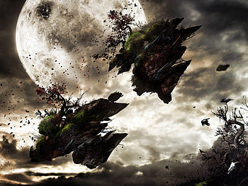 Flying Island, night, island, abstract, moon, fantasy, fly HD wallpaper