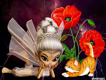 GENIE AND HER KITTY, POPPY, KITTY, CREATION, ABSTRACT HD wallpaper