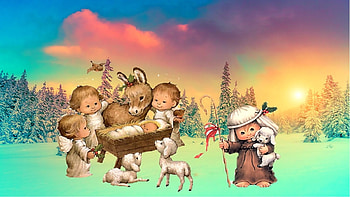 Christmas scene, nativity, sheep, jesus, christ, angel HD wallpaper